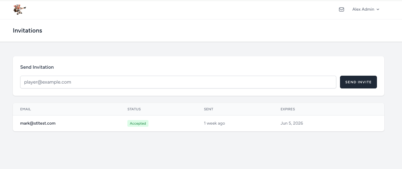 Invitations management page